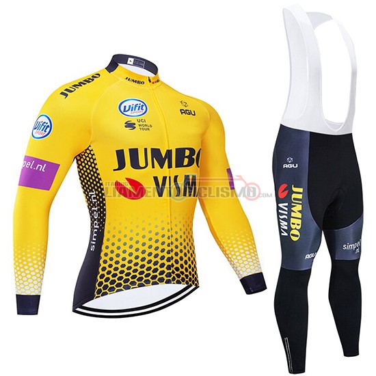 Abbigliamento Ciclismo Jumbo Visma Manica Lunga 2019 Giallo Nero